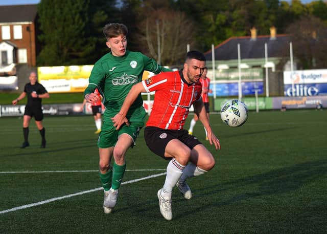 Derry City’s Michael Duffy keeps possession against Finn Harps. Photo: George Sweeney. DER2305GS – 33