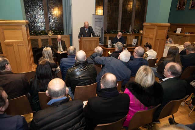 Garbhan Downey, Colmcille Press, addressing the attendance at Thursday's book launch. (Photos: Jim McCafferty Photography)