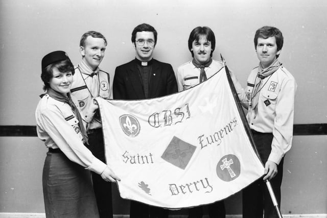 Fr. Gerard Convery, St. Eugene’s, with leaders of the 4th & 12th Derry Unit of the Catholic Boy Scouts of Ireland.