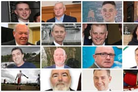 Candidates standing in the Sperrin ward in alphabetical order: Top row l-r: Jason Barr (SDLP), Raymond Barr (Independent), Paul Boggs (Sinn Féin), Mel Boyle (Alliance Party). Second row: Allan Bresland (DUP), Maurice Devenney (DUP), Tommy Forbes (SDLP), Carol Gallagher (Peple Before Profit). Third row: Paul Gallagher (Independent), Brian Harte (Sinn Féin), Patsy Kelly (Independent), Fergal Leonard (Sinn Féin), Fourth row: Darán Mac Meanman (Aontú), Glen Miller (UUP).