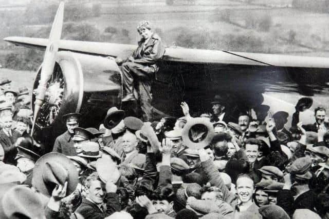 A hero's welcome for Amelia Earhart when she landed in Ballyarnett in May 1932.