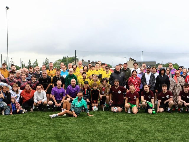 Organisers and teams at the Foyle Pride Football v Homophobia held in the Waterside Shared Village. (Photo - Tom Heaney, nwpresspics)