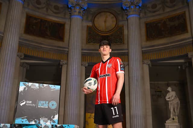 Colm Whelan of Derry City at the launch of the SSE Airtricity League of Ireland 2023 season held at City Hall in Dublin. Photo by Stephen McCarthy/Sportsfile