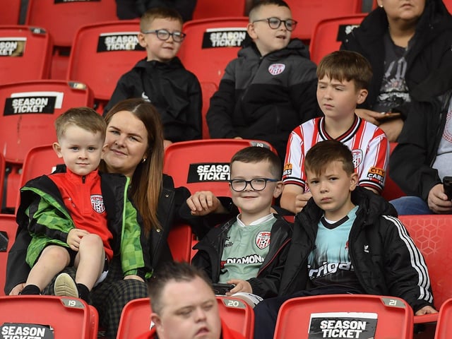 Fans attend the Derry City open training session on Monday morning in  Brandywell Stadium. The event was organised at part of the Gasyard Feile.  Photo: George Sweeney / Derry Journal