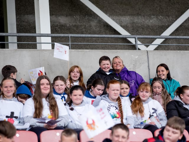 Participants at the Derry Diocese Fan The Flame annual Mass 2025 in Celtic Park.