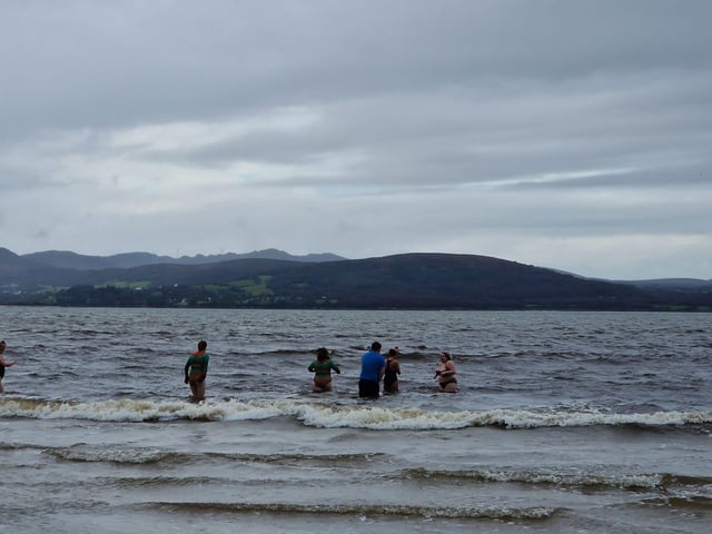 Christmas Day dippers at the annual swim at Ludden beach, Buncrana, County Donegal.