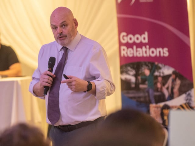 Speaking at Derry City and Strabane District Council’s Good Relations Team Let’s Talk event. Picture Martin McKeown.