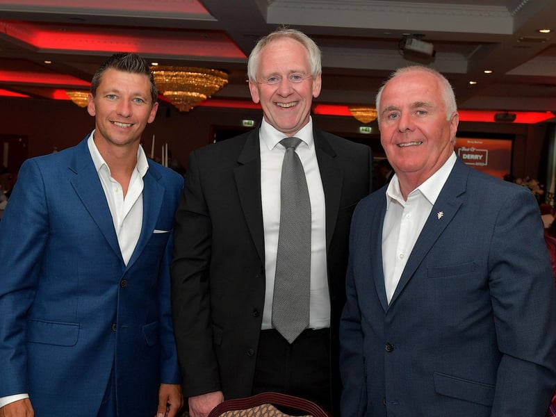 Alderman Ryan McCready, awards principle sponsor Paul McLean and Raymond McCartney pictured at the Derry Journal Best of Derry BetMcLean Awards. Photo: George Sweeney. DER2325GS – 66