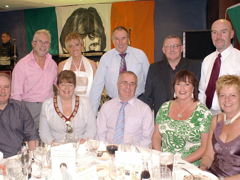 The Sinn Fein party at the Bronco Bradley night in the Tower Hotel. Included are Deputy Mayor Patricia Logue and James Logue, Mitchell McLaughlin MLA, Raymond McCartney MLA and Rose McCartney, Councillor Lynn Fleming and John Farren, Martina Anderson MLA and Paul Kavanagh and Councillor Tony Hassan