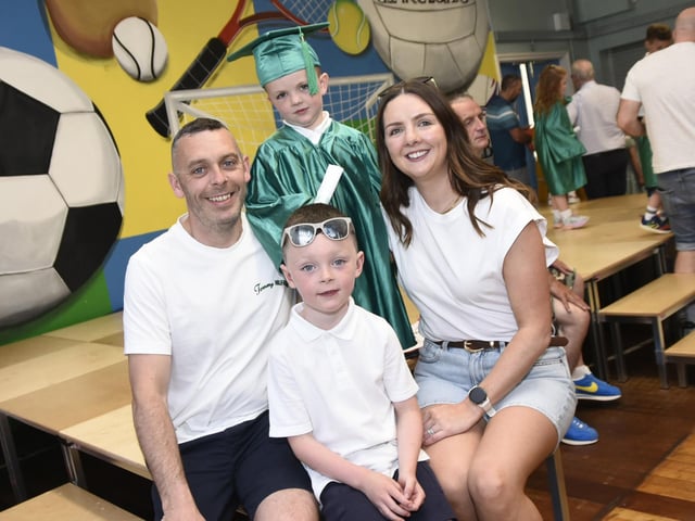 Glendermott Nursery pupil Jack is pictured with his family : Glendermott Graduation Day.