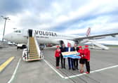 Steve Frazer, Managing Director at CoDA, with Volotea captain and crew.