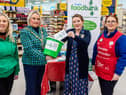 Derry City and Strabane District Council Mayor, Councillor Sandra Duffy popped into Quayside Shopping to launch the Tesco Food Drive and encourage people to donate food and scan Foyle Foodbank’s QR code. Included are Nora O’Donnell. Store Manager, Karen Mullan, Strategic Development Officer, Foyle Foodbank and Fionnuala O’Reilly, Tesco Community Champion. Picture Martin McKeown. 01.12.22