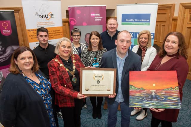 Edyth Dunlop, NI Union of Supported Employment; Jonny Beales, Primark: Mayor of DCSC, Cllr Sandra Duffy; Grianne Close, Director Mencap; Lorna Lawlor, Primark; Nigel McAllister, Mencap; Conor McGinnity; Siobhan Cullen, Commissioner, Equality Commission for NI; and Liz Surman, Mencap.