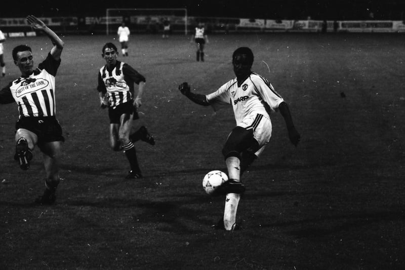 Paul Ince is closed down by Paul Curran and Paul Carlyle.