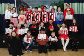 DCFC pre-Cup final visit to Longtower PS Patrick McClean and Tyler Smith.  (Photo - Tom Heaney, nwpresspics)