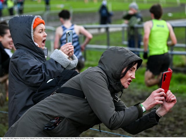 Supporters during the 123.ie National Cross Country Championships at Templemore Sports Complex in Derry. Photo by Ramsey Cardy/Sportsfile