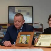 Billy McGreanery and Marjorie Roddy pictured at the Pat Finucane Centre at Rathmor on Monday afternoon to hear if the PPS intend to prosecute the soldier who shot and killed their relative Billy McGreanery. Photo: George Sweeney