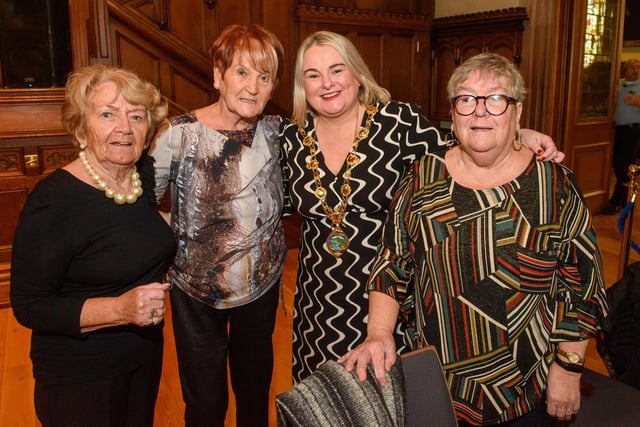 The Mayor Councillor Sandra Duffy once again welcomed people to the Guildhall as she hosted another popular Derry City and Strabane District Council Tea Dance. Included are, Margaret Duffy, Silvia bowstead and Katie Wright. Picture Martin McKeown. 09.11.22:.:The Mayor's Tea Dance