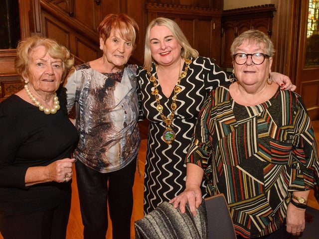 The Mayor Councillor Sandra Duffy once again welcomed people to the Guildhall as she hosted another popular Derry City and Strabane District Council Tea Dance. Included are, Margaret Duffy, Silvia bowstead and Katie Wright. Picture Martin McKeown. 09.11.22:.:The Mayor's Tea Dance