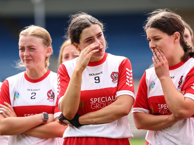 Derry's Rachel McAllister dejected after the game in Thurles. (Photo: INPHO/Ben Brady)