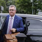 File photo dated 22/06/26 of Jeffrey Donaldson arriving at Newry Crown Court. The former DUP leader has been sentenced to 15 years in jail for 18 sex offences, including one count of rape, relating to the abuse of two women when they were children. The offences were committed between 1985 and 2008. Issue date: Thursday October 15, 2026. PA Photo. Photo credit should read: Liam McBurney/the Press Association