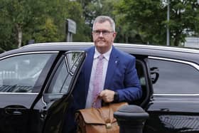 File photo dated 22/06/26 of Jeffrey Donaldson arriving at Newry Crown Court. The former DUP leader has been sentenced to 15 years in jail for 18 sex offences, including one count of rape, relating to the abuse of two women when they were children. The offences were committed between 1985 and 2008. Issue date: Thursday October 15, 2026. PA Photo. Photo credit should read: Liam McBurney/the Press Association