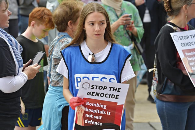 Supporter at the  Freedom for Palestine march and rally, in Guildhall Square, on Saturday afternoon.  Photo: George Sweeney