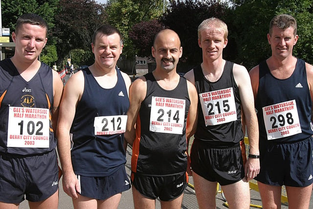Half marathon runners (from left), Gavin Crawford, Benny Barber, Paddy Donaghey, Paul Duddy and Michael Devine. (1609T30).:.