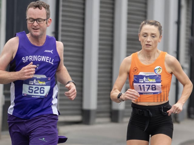 Brian Moore and female winner Helen McCready out on the course. (Photo: North West Newspix)