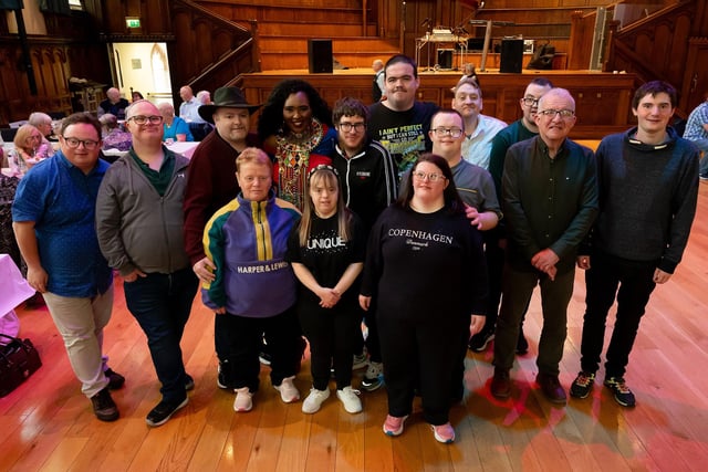 The Mayor Councillor Lilian Seenoi-Barr pictured with members of New Horizons Strabane as she hosted an Afrobeat Tea dance in the Guildhall which blended traditional waltzes with a selection of upbeat tunes bringing people to their feet on the dance floor of the main hall. Picture Martin McKeown. 09.10.24
