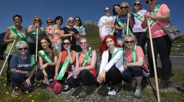 Ladies from the Housing Executive pictured at Mount Errigal on Thursday after completing their descent of the mountain.