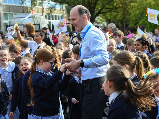 Principal Mr Barr at the Jive Aces performance at Rosemount Primary School on Thursday morning. Photo: George Sweeney