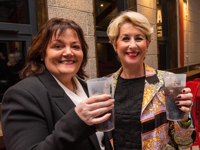 Michelle Simpson and Karen Henderson, Visit Derry, pictured at the opening of The Taproom at the Walled City Brewery. Picture Martin McKeown. 21.10.22
