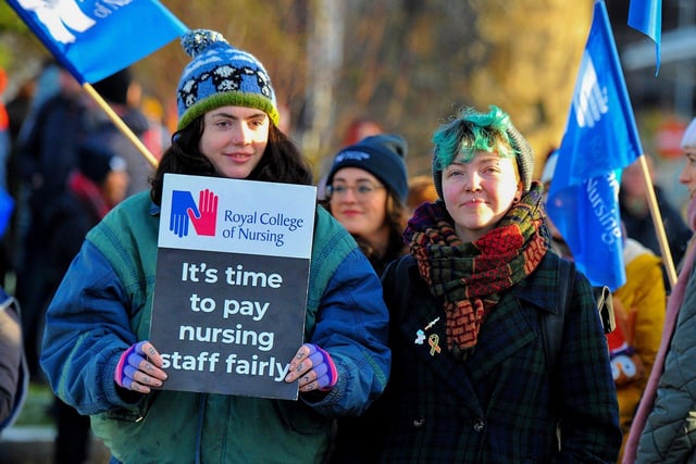 Royal College of Nurses members, campaigning for fair pay and conditions, take part in industrial action at Altnagelvin Hospital on Thursday morning.  Photo: George Sweeney. DER2250GS - 39