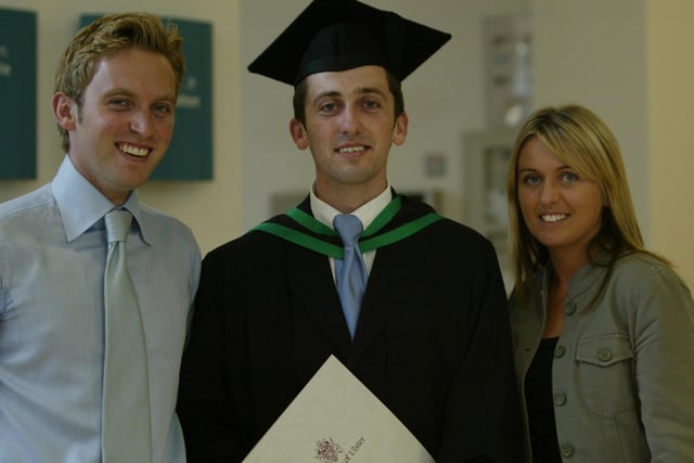 Ronan Toland pictured with his brother Ciaran and sister Pauline when he was conferred with a degree in Computer Science.  (1107JB47)