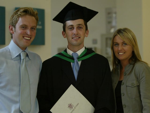 Ronan Toland pictured with his brother Ciaran and sister Pauline when he was conferred with a degree in Computer Science. (1107JB47)