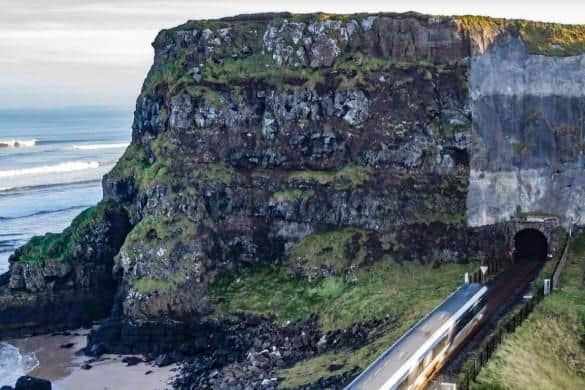 The Derry to Coleraine rail line between Downhill and Castlerock.
