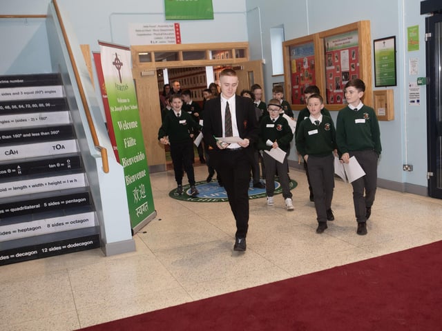 Pupils from Greenhaw PS get a tour of St. Joseph's Boys School during Friday's Open Day.