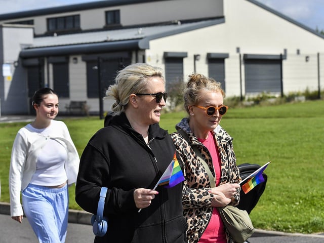 Some of the participants who took part in the Stride for Pride walk, in Galliagh on Saturday afternoon, celebrating unity, equality and inclusion. Photo: George Sweeney