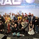 The cast and crew of 'Viral' at the premier in Brunswick Moviebowl, with Mayor of Derry City and Strabane District Councillor Patricia Logue.