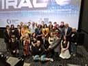 The cast and crew of 'Viral' at the premier in Brunswick Moviebowl, with Mayor of Derry City and Strabane District Councillor Patricia Logue.