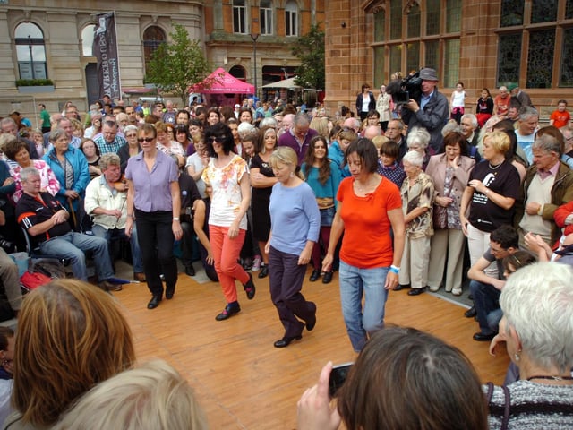 The Derry Set Dancers performing in Guildhall Square on Saturday as the Fleadh got into full swing over the weekend. (DER3313PG063)