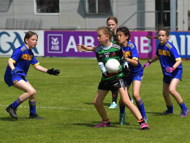 St Therese and Greenhaw in action at the Tower Cup Girls finals last week. Photo: George Sweeney. DER2321GS – 145