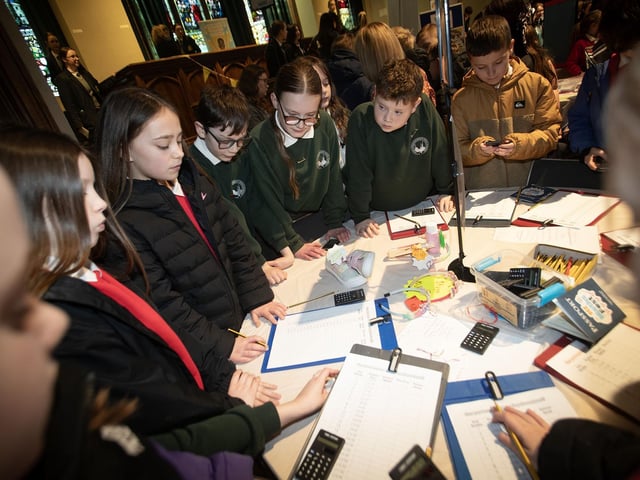 Pupils taking part in one of the maths tests at Friday's Maths Fest event. : .