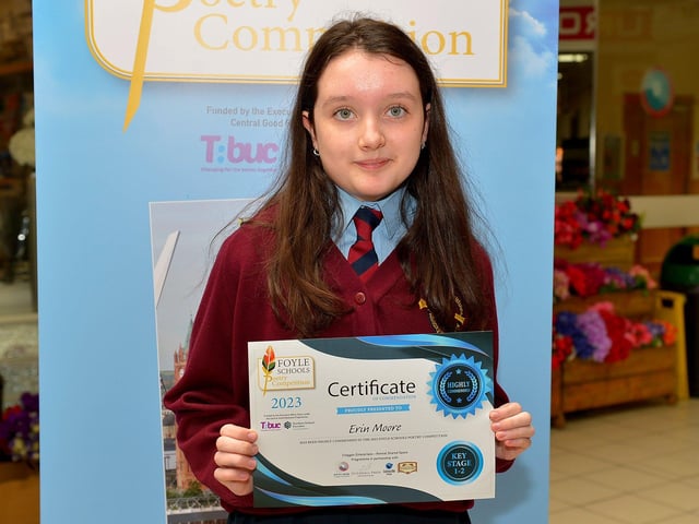 St Eithne’s Primary School P7 pupil Erin Moore was Highly Commended in the KS2 My Dream category in the inaugural Foyle Schools Poetry Competition. Photo: George Sweeney.  DER2313GS – 47