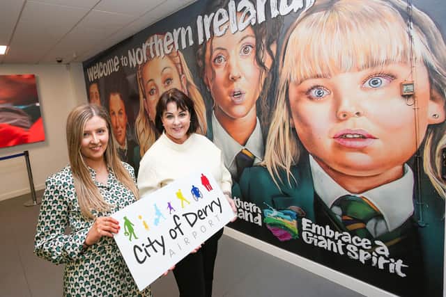 Jade Kirshaw, Head of Communications, Ryanair (left) with Brenda Morgan MBE, City of Derry Airport Head of Business Development. (Lorcan Doherty Photography).