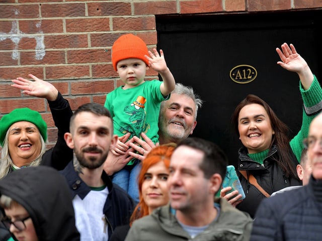 Revellers at the St Patrick’s Day parade, in Derry, on Friday afternoon. Photo: George Sweeney. DER2311GS – 79