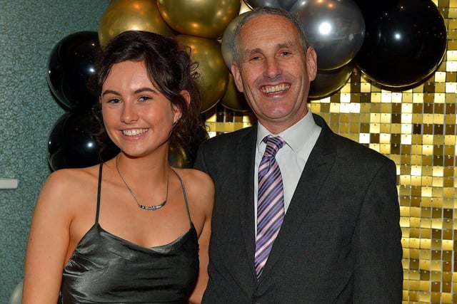 Rory O’Neill, teacher, pictured with is daughter Bridget at the Crana College Formal held in the Inshowen Gateway Hotel on Friday evening last. Photo: George Sweeney.  DER2239GS – 083