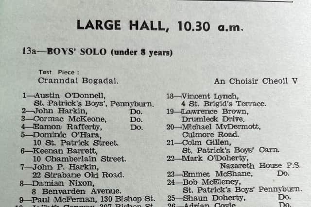 John Harkin’s name as it appeared beside the number 7 in the Feis programme in 1970.