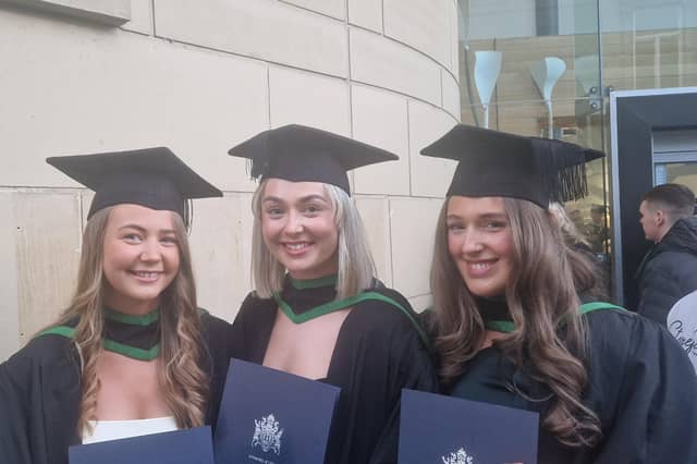 Friends Lauren Wilson, Eimear O’Donnel, and Zara Smallwoods said they were delighted to have all graduated in Nursing. Zara and Lauren are both going to be working in the same ward, while Eimear has a position in A&E. Lauren said: “It has been a crazy three years. If you didn’t have friends, I don’t know how you would get through it. I would do it again.” Zara added: “We had each other.”